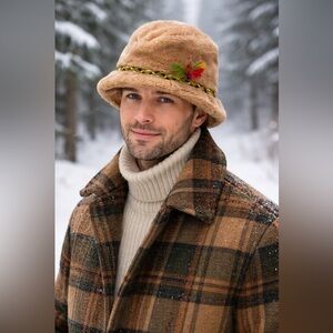 VINTAGE MUSTANG EMBLEM FAUX FUR HAT Sz LARGE Union Made in the USA